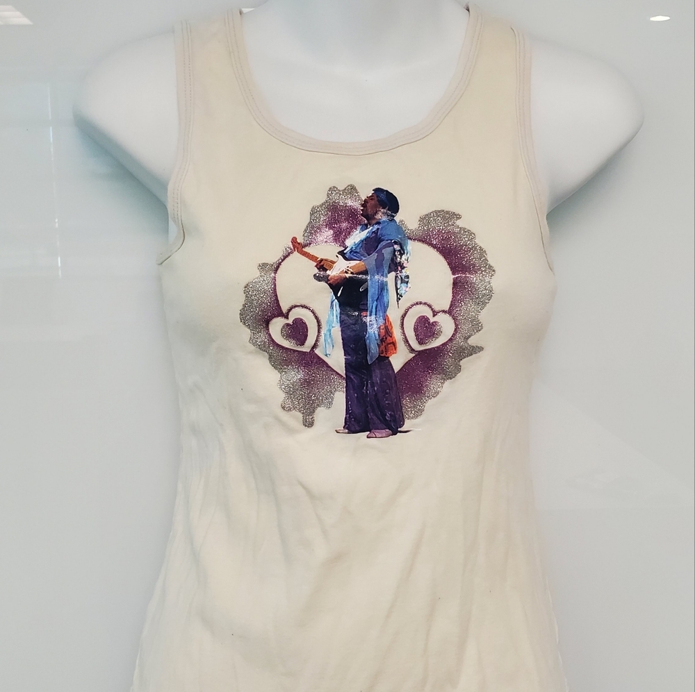 Y2K 00s Jimi Hendrix Brand Glitter Iron On Patch Graphic Retro Tank Top Sz S/M